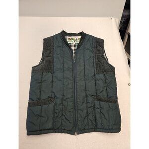 Mens Vintage Green Hunting Vest Corduroy Accents Made In England Rolfe Quilted